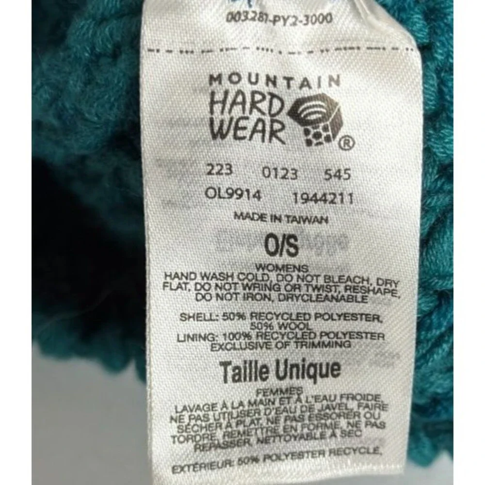 Mountain Hardwear Snow Capped Beanie Womens O/S Teal Wool Blend Pom Pom Hat